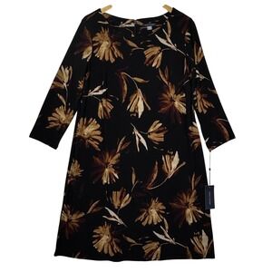 Tommy Hilfiger Womens Size 16‎ Black Floral Shift Dress Office Career Chic Short